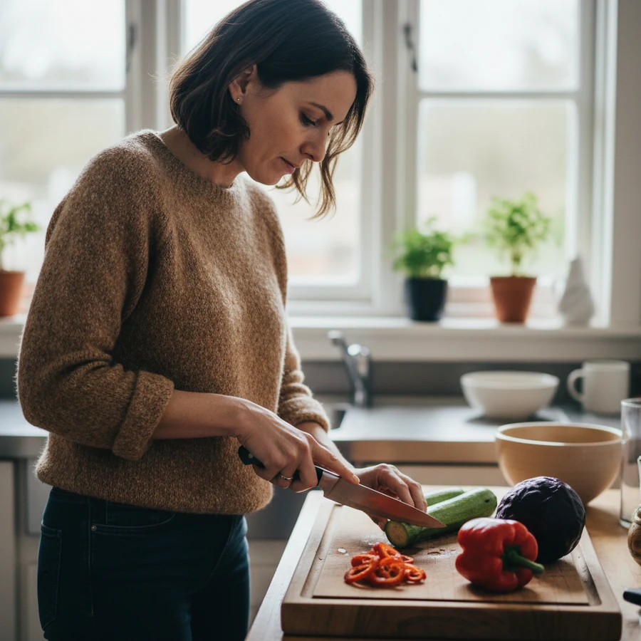 Preparing a protein-and-vegetable lunch, the biggest lever against the afternoon energy crash